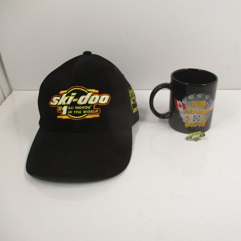 Vtg Club Ski-Doo Bombardier Member Ceramic Coffee Mug & 50th Anniversary Pin & C